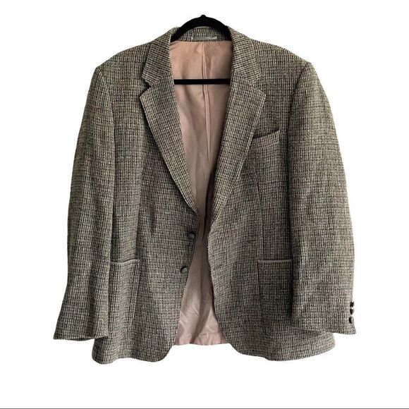 HARRIS TWEED Vintage Hand Woven Wool Blazer Grey Blue 44R - Picture 3 of 9